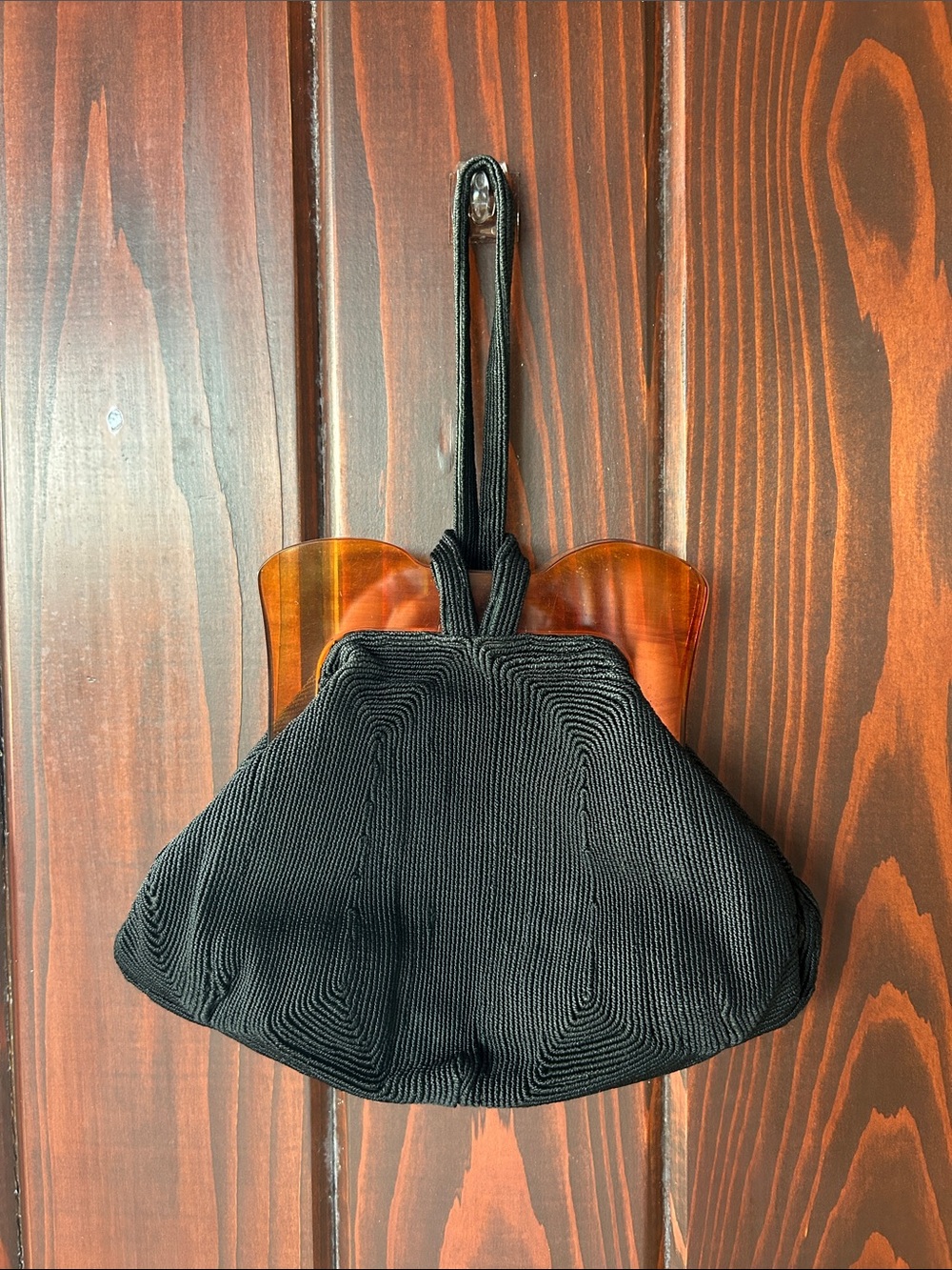 Vintage Art Deco 30’s Black Corde Bag w/Faux Tortoise Lucite Handle